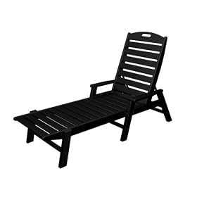 Polywood Outdoor Furniture Nautical Stackable Chaise Lounge with Arms, Black-Recycled Plastic... by