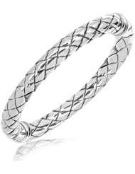 Sterling Silver Checkered Style Bangle with Rhodium Plating