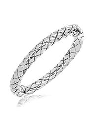 Sterling Silver Checkered Style Bangle with Rhodium Plating