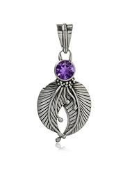 Natural Amethyst 925 Sterling Silver Balinese Leaf Pendant