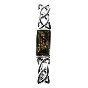 Baltic Green Amber Sterling Silver Museum Collection Classic Abstract Pin 19th Century