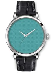 SPRAWL Aanalog Fashion Series Silver Ladies Watches of Genuine Black Leather Strap,Unique Wrist Watch for Women Girls Designed with Background of small squares in teal