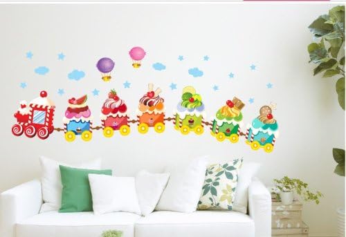 Repositionable Removable Peel &amp; Stick Ice Cream Train Wall Decal/Decor/Sticker/Art For Nursery Baby Boys Girls Kids Children
