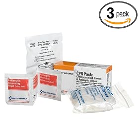 First Aid Only Cpr Pack, Contains Cpr Faceshield, 2 Exam Quality Disposable Gloves, 3 Antiseptic Wipes (Pack of 3)