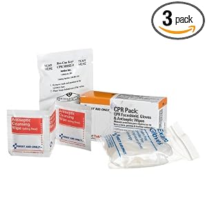 First Aid Only Cpr Pack, Contains Cpr Faceshield, 2 Exam Quality Disposable Gloves, 3 Antiseptic Wipes (Pack of 3) by 