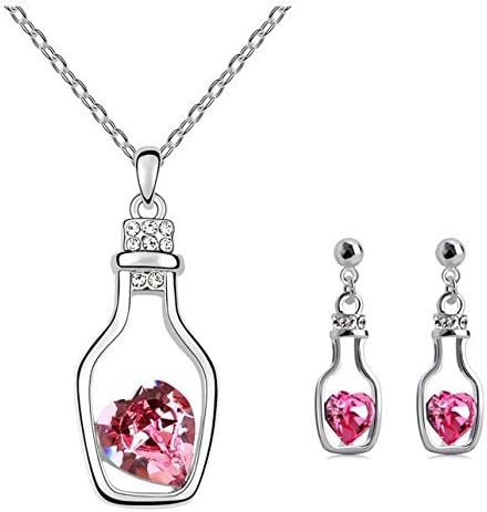 Est Jewelry Fashion Jewelry 18K Gold Plated Crystal Rhinestone Drift Bottle Neckalce Earring Set MG718 charm holder necklace gold