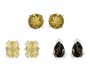Sterling Silver Whiskey-Quartz, Citrine and Smoky-Quartz Stud Earrings, Set of Three