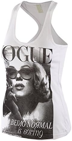 Young Womens Juniors Marilyn Monroe Vogue Fashion Sexy Racerback Tank Top T-Shirt (Large, White)