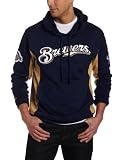 MLB Men's Milwaukee Brewers Captain Hooded Fleece Pullover (Athletic Navy/Harvest Gold, Medium)