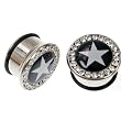 Steel Plug with Star Logo and Clear Stones 11/16" - Sold as Individual