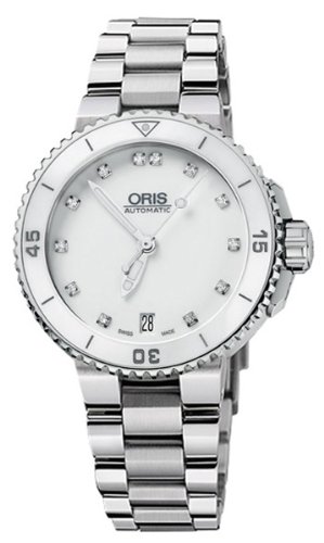 Oris Women's 73376524191MB Aquis White Diamond Dial Watch