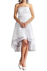 Strapless Lace Asymmetric Natural   Waistline  Dress