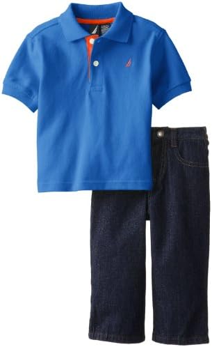Nautica Baby-Boys Infant 2 Piece Short Sleeve Solid Polo Denim Set, Blue Jean, 12 Months