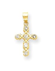 10k Yellow Gold Polished CZ Cross Charm - Religious Jewelry