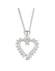 Mothers Heart Sterling Silver Pendant Necklace with Cubic Zirconia for Women with Chain