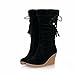 Maymeenth Womens Closed Round Toe High Heels Frosted PU Short Plush Solid Boots with Bowknot and Wedge