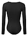 Doublju Womens Long Sleeve V-Neck Rayon & RibbedKnit Bodysuit (Made In USA)