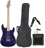 Full Size Blue Electric Guitar with Amp, Case and Accessories Pack Beginner Starter Package