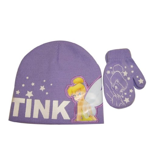 Disney Fairies Princess Tinkerbell Girl's Beanie Knit Hat and Mitten Set-Toddler