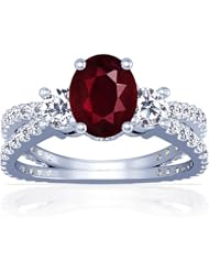 Platinum Oval Cut Ruby Ring With Sidestones