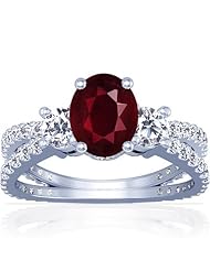 18K White Gold Oval Cut Ruby Ring With Sidestones