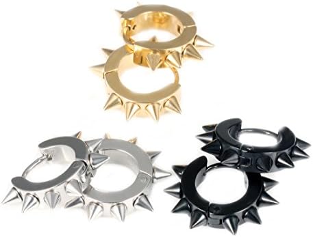 JSEA 3-Unisex Stainless Steel Punk Rivet Ear Studs Spike Hoop Huggie Piercing Earrings