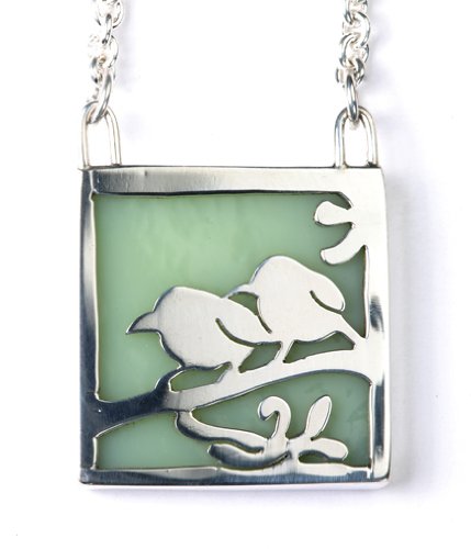 Silver Little Birds Stained Glass Necklace