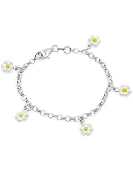 Unicornj Sterling Silver Childrens Bracelet with White and Yellow Flower Charms