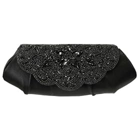 Satin Clutch, with Beaded Flower Decore , Evening Bag - Ursula (N232)