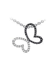 Ze Sterling Silver 1/4ct tw Black and White Diamond Heart Pendant