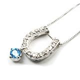 送料無料！11月誕生石ブルートパーズ×天然ダイヤ0.1ｃｔ！幸せ馬蹄（ホースシュー）ホワイトゴールドペンダント【ケース＊当店保証書付】の画像