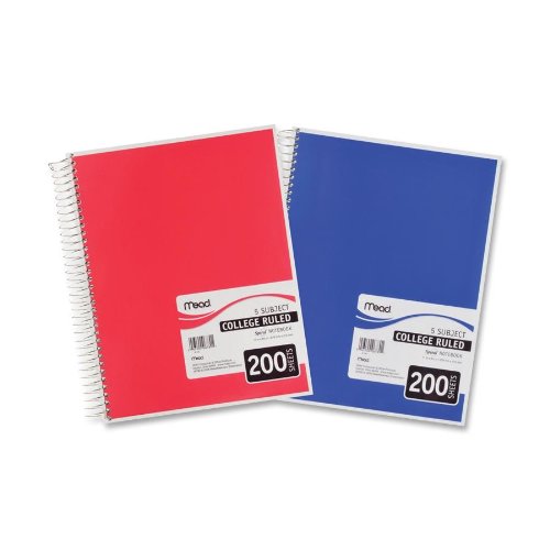 NEW - 5 Subject Notebook, College Rule, 8-1/2 x 11, White, 200 Sheets/Pad - 6780