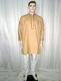 Mens Clothing Elegant Gold Long Sleeve Embroidered Cotton Kurta Pajama Xl Chest 48″