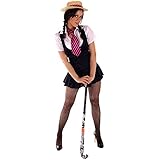Adult Sexy School Girl Outfit, Sexy Female Fancy Dress Costume including Straw Boater Hat, Tie, Shirt & Skirt