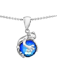 Original Star K (tm) Frog Pendant With 10mm Simulated Blue Topaz Ball in 925 Sterling Silver