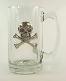 25 Ounce Crystal Super Stein with Skull and Bones Logo in Pewter
