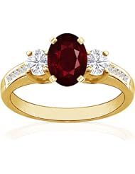 14K Yellow Gold Oval Cut Ruby Ring With Sidestones