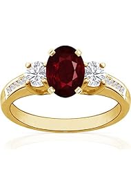 18K Yellow Gold Oval Cut Ruby Ring With Sidestones