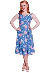 Polyester  Vintage Summer Knee Length Flared-Skirt Dots Print  Dress With a Bow(s)