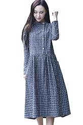 Cotton Plaid Print Party Dress/Maxi Dress 