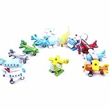 KINGMAK Bewegliches Flugzeug aus Holz Spielzeug Flugzeug Serie Set(12 piece) -