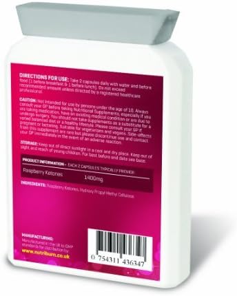 NutriBurn Pure Natural Raspberry Ketones Food Supplement -(1400mg per serving): Highest Strength Available! 100% Natural Ketones for Superior Results - Not Synthetically Manufactured or Extracted. Scientifically Proven & GUARANTEED to Help You Achieve Your Fat Loss Goals! Don't Waste Money on Inferior Products! Manufactured in UK to GMP Code of Practice. No Fillers, Bulking or Anti-Caking Agents to help Maintain a Healthy Weight - Pack of 60 Capsules