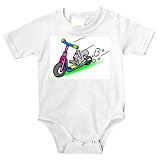 Onesie with squirrel, rodent, scooter, peanut, riding