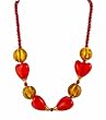 Necklace - N136 - Murano Glass & Pearl ~ Red & Gold
