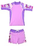 Seaside UV Sun Protective Girls 2 Piece Set: Short Sleeve Rashguard Top & Shorts (UPF 50+)