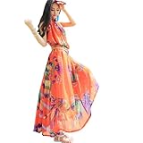Spaghetti Strap Bohemia Floral Sexy Fabulous Long Summer Party Holiday Maxi Dress Sundress (Orange)