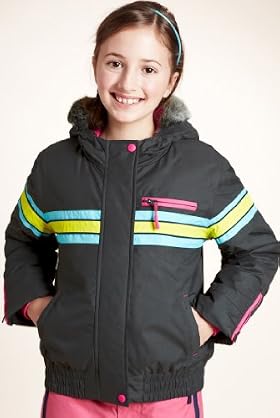 Faux Fur Stripe Hooded Ski Jacket