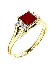 18K Yellow Gold 5.00x5.00mm Princess Cut Chatham Created Ruby and Diamond Ring -- LIFETIME WARRANTY