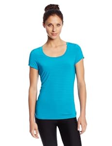 Danskin Women's Scoop Neck Metallic Tee, Blue Lagoon, Large