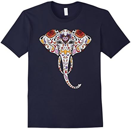Elephant Sugar Skull Design T-Shirt - Male XL - Navy